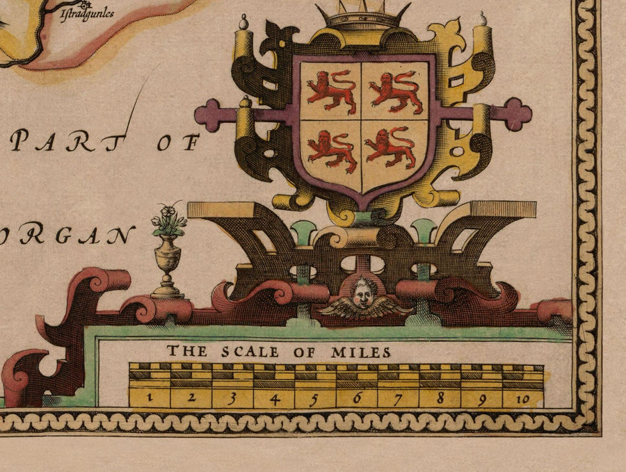 Ancienne carte de Carmarthenshire Galles, 1611 par John Speed ​​- Carmarthen, Llanelli, Llandovery