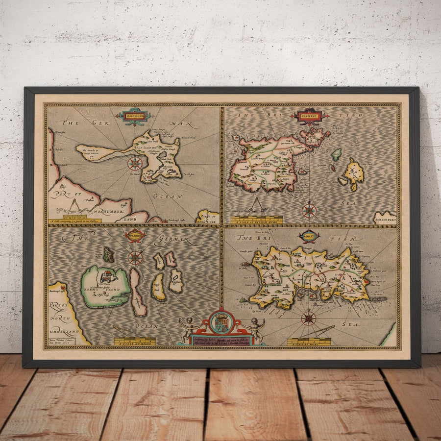 Ancienne carte de Channel Isles, 1611 par John Vitesse - Jersey, Guernesey, Îles Farne, Île Sainte