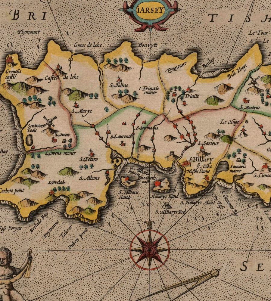 Ancienne carte de Channel Isles, 1611 par John Vitesse - Jersey, Guernesey, Îles Farne, Île Sainte