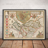 Mapa antiguo de Cheshire en 1611 por John Speed - Chester, Warrington, Crewe, Runcorn, Liverpool, Wirral, Merseyside 