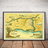 Ancienne carte de Chicago, 1833 par Stelzer & Conley - 350 pop. Ville - Lac Michigan, Centre ville, Chicago River