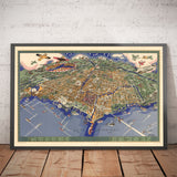 Old Map of Chicago, 1931 - Birdseye Map of Downtown, Grant Park, Central, Magnificent Mile, Lake Michigan, Suburbs