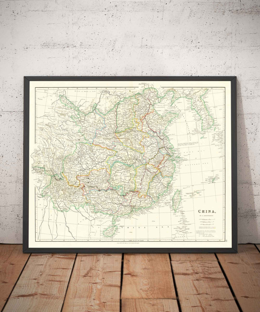 Ancienne carte de la Chine, 1840 par Arrowsmith - Corée, Canton, Pékin, ambassade sino-britannique Maccartney, empereur Qianlong