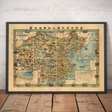 Seltene alte bildliche Karte von China aus dem Jahr 1931 von G Primakoff - Taiwan, Hainan, Hongkong, Hanoi, Liaoning 