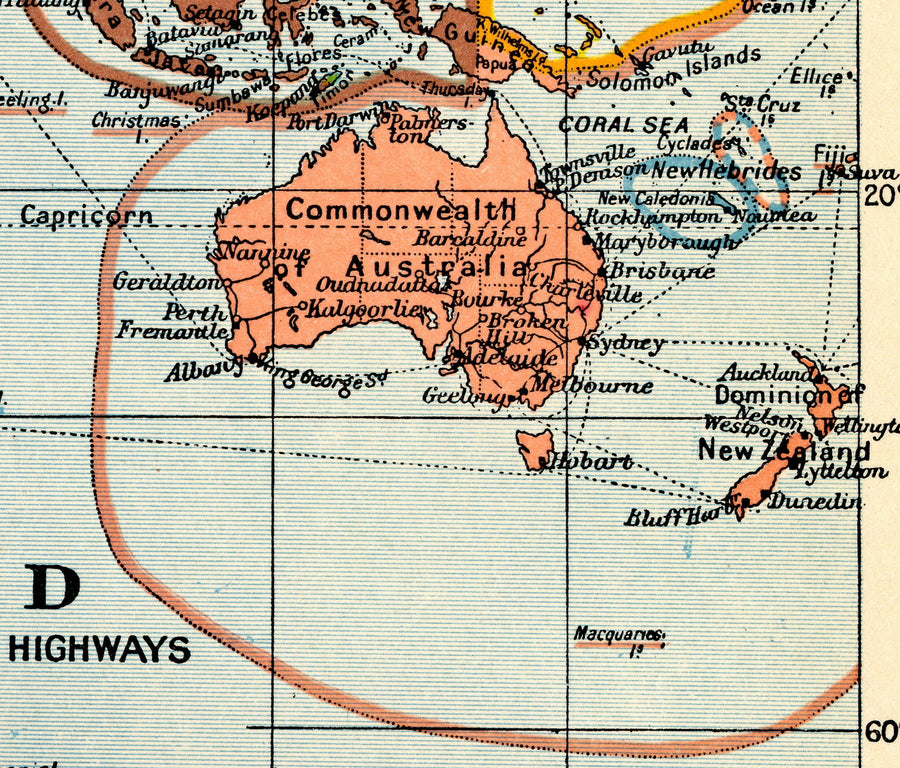 Ancienne carte du monde colonial, 1912 par Cambridge Publishing - Empire britannique, Empire français, Empire hollandais, Empire chinois, Empire espagnol