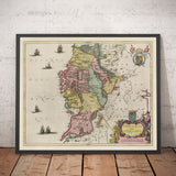 Old Map of Connacht, Ireland in 1665 by Joan Blaeu - Connaught, Galway, Sligo, Mayo, Leitrim, Clare, West Eire