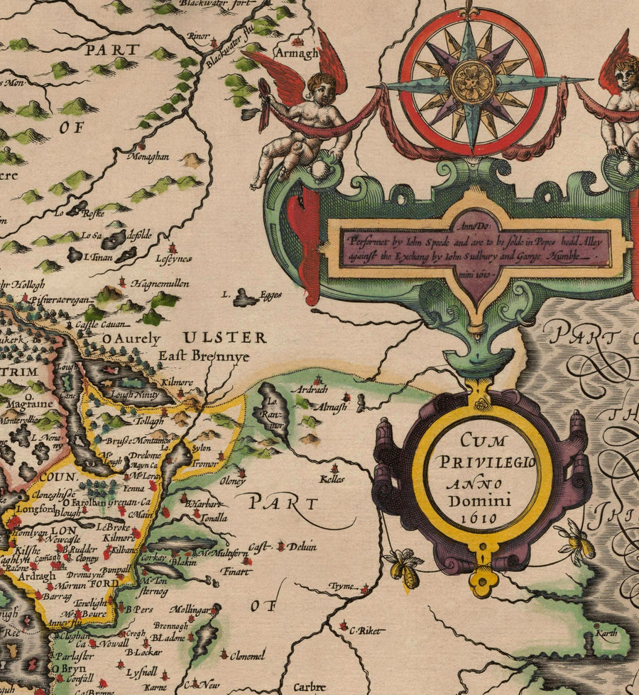 Ancienne carte de Connacht, Irlande 1611 de John Speed ​​- Galway, Sligo, Mayo, Leitrim, Clare