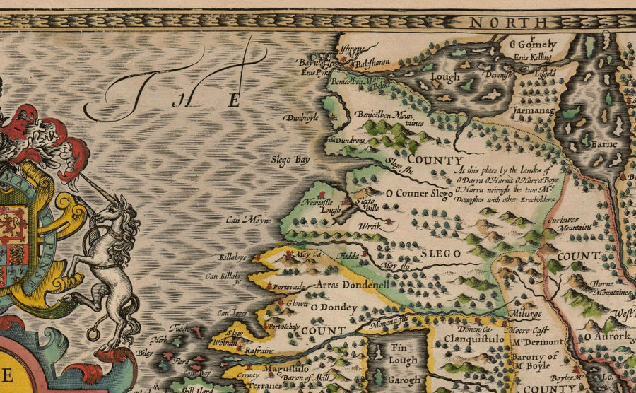 Ancienne carte de Connacht, Irlande 1611 de John Speed ​​- Galway, Sligo, Mayo, Leitrim, Clare