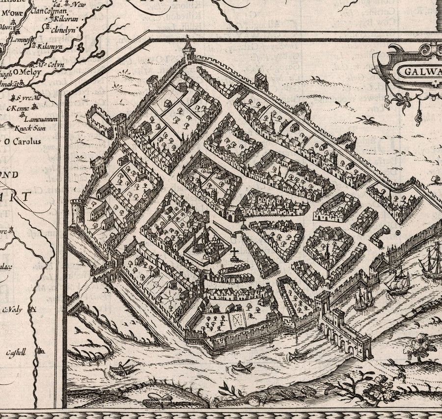 Old Monochrome Carte de Connacht, Irlande 1611 de John Vitesse - Galway, Sligo, Mayo, Leitrim, Clare