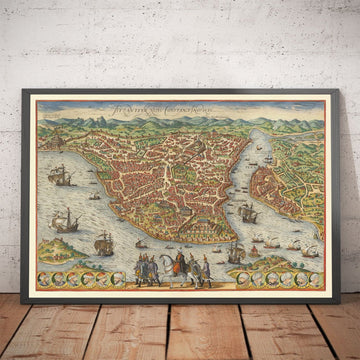 Old Map of Istanbul, Constantinople in 1572 by Georg Braun - Byzantium, Bosporus, Golden Horn, Topkapi Palace