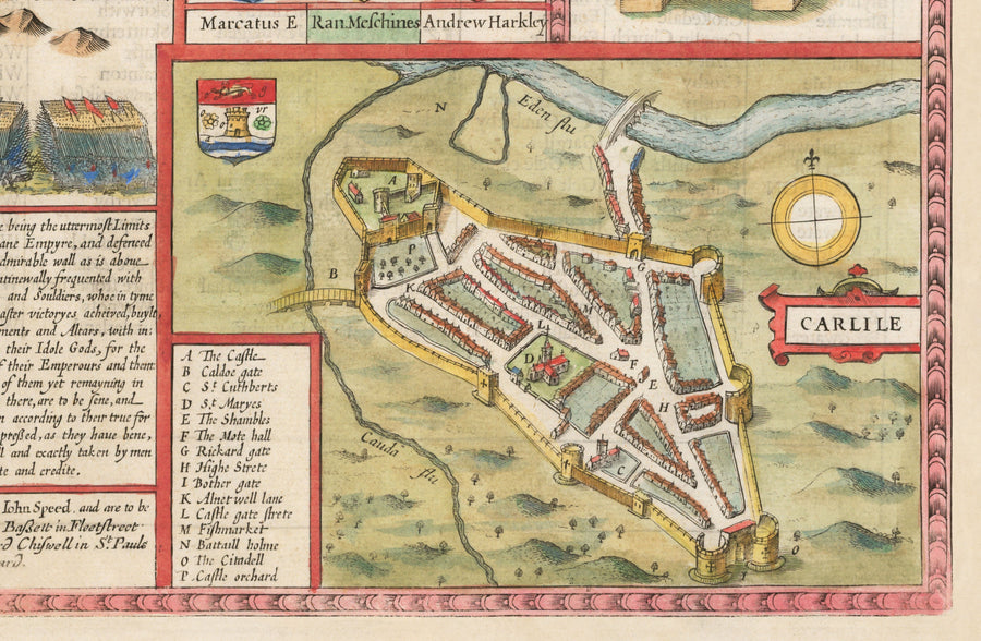 Ancienne carte de Cumbria, 1611 par John Speed ​​- Cumberland, Carlisle, Keswick, Lac District, Windermere