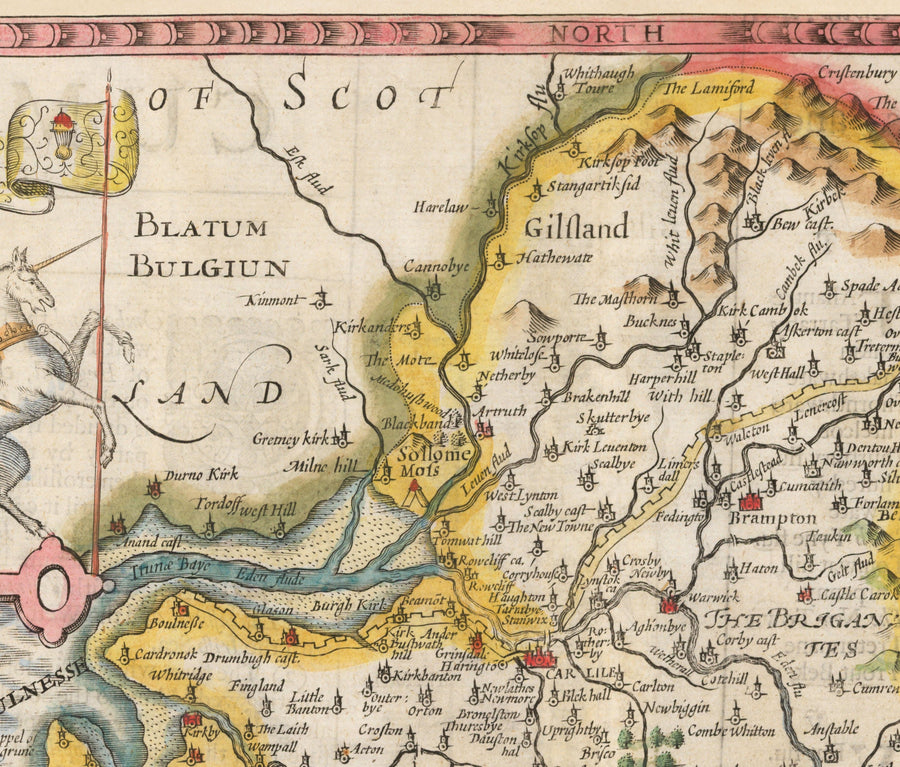 Ancienne carte de Cumbria, 1611 par John Speed ​​- Cumberland, Carlisle, Keswick, Lac District, Windermere