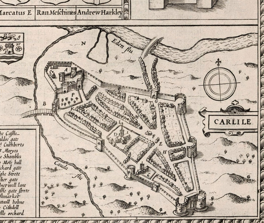 Ancienne carte de Cumbria, 1611 par John Speed ​​- Cumberland, Carlisle, Keswick, District de la lacière, Windermere, Picts & Mur de Hadrian