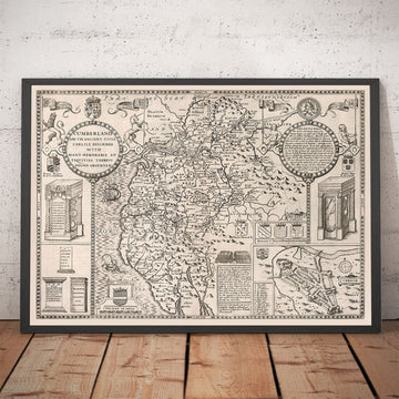 Alte Karte von Cumbria, 1611 von John Speed - Cumberland, Carlisle, Keswick, Lake District, Windermere, Pikten & Hadriansmauer 