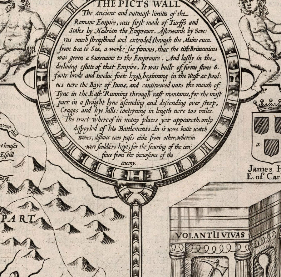 Ancienne carte de Cumbria, 1611 par John Speed ​​- Cumberland, Carlisle, Keswick, District de la lacière, Windermere, Picts & Mur de Hadrian