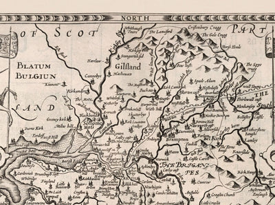 Ancienne carte de Cumbria, 1611 par John Speed ​​- Cumberland, Carlisle, Keswick, District de la lacière, Windermere, Picts & Mur de Hadrian