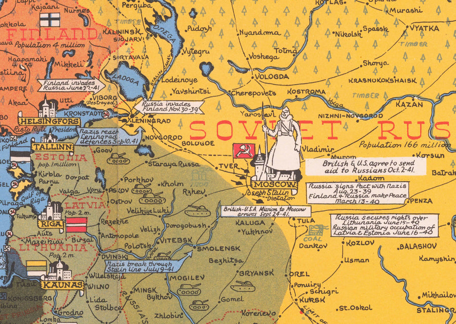 Alter Weltkrieg 2 Karte, 1942 von Stanley Turner - "Datierte Ereignisse" WW2 Geschichtsdiagramm 