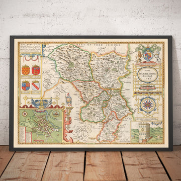 Alte Karte von Derbyshire, 1611 von John Speed - Derby, Chesterfield, Buxton, Peak District 