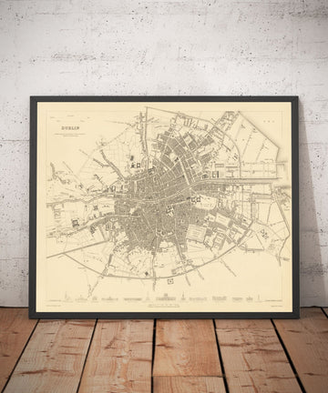 Mappa antica di Dublino, Irlanda, 1836 di WB Clark per SDUK - Fiume Liffey, Leinster, Contea di Dublino 