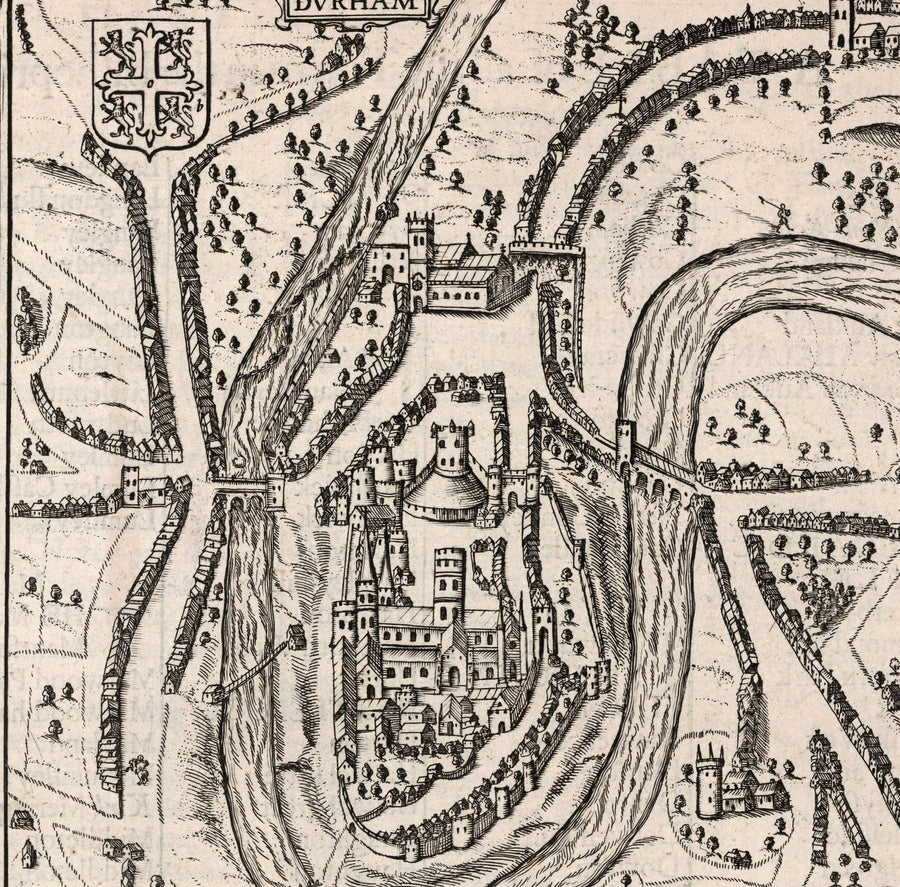 Old Monochrome Carte du comté Durham, 1611 par John Vitesse - Darlington, Stockton-On-Tees, Sunderland, Newcastle