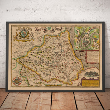 Alte Karte von County Durham, 1611 von John Speed - Darlington, Stockton-on-Tees, Sunderland 