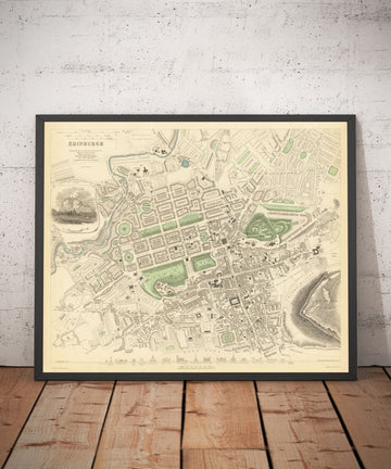 Mapa antiguo de Edimburgo, Escocia en 1834 por WB Clark