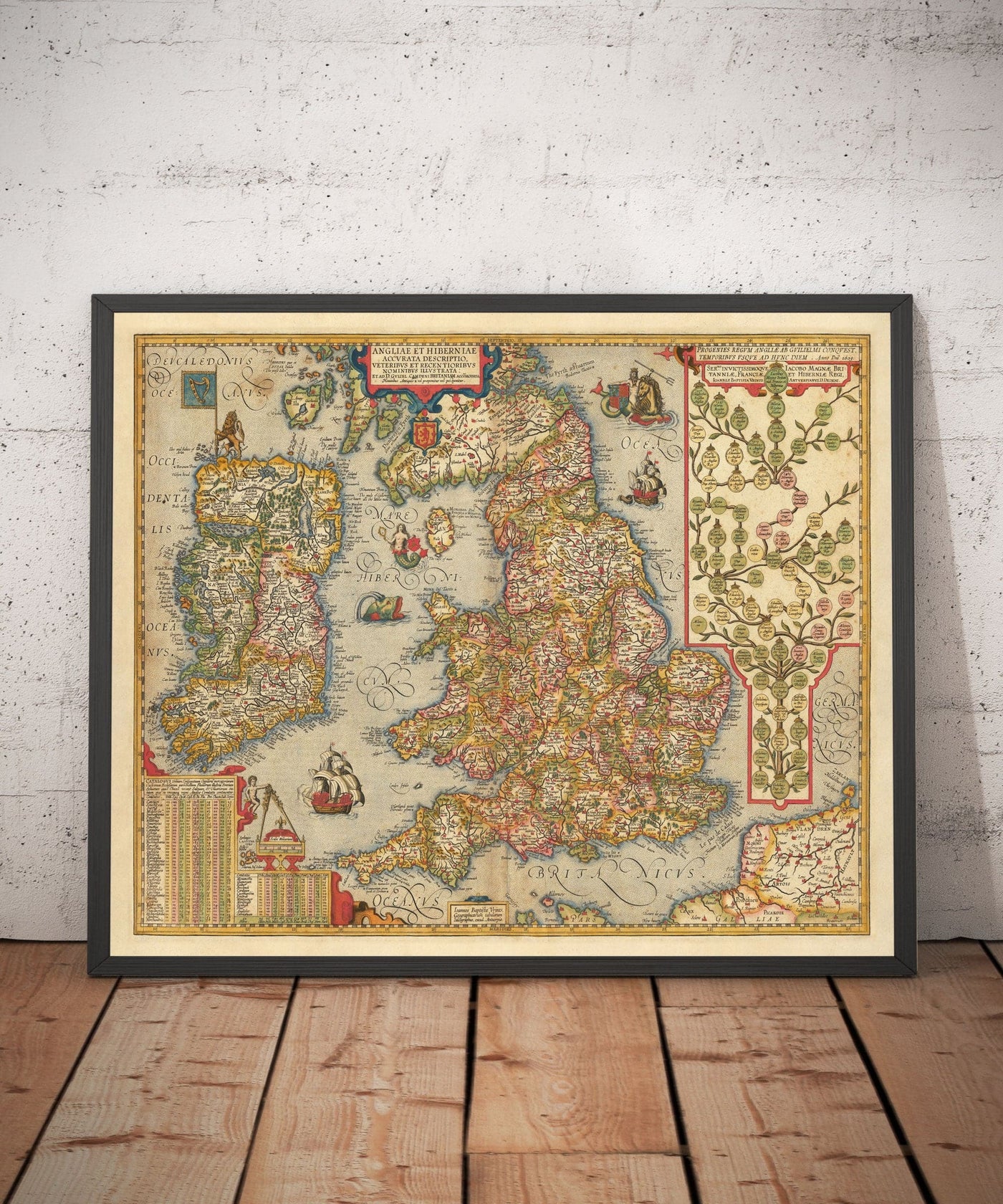 Antiguo mapa en color de Inglaterra e Irlanda en 1605 por Abraham Ortelius