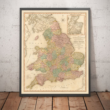 Ancienne Carte de Grande-Bretagne, 1801 par Faden - Angleterre, Pays de Galles, Écosse, Routes, Canaux, Courrier de courrier