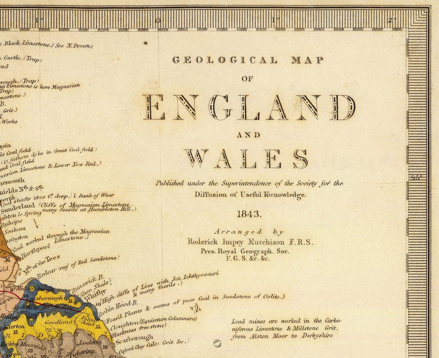 Alte geologische Karte von England & Wales von Roderick Impey Murchison, 1843 