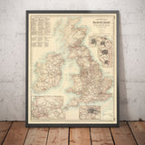 Mappa Antica delle Ferrovie e dei Canali nelle Isole Britanniche 1872 di Fullarton - Mappa a Colori dei Treni di Inghilterra, Irlanda, Scozia, Galles 
