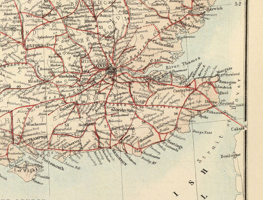 Alte Karte der Eisenbahnen & Kanäle der Britischen Inseln 1872 von Fullarton - Farbige Zugkarte von England, Irland, Schottland, Wales 
