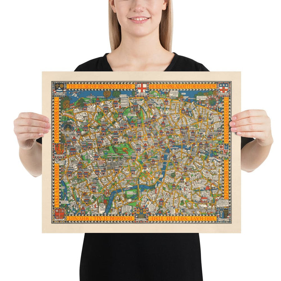 Alte Karte von London, 1928 von Max Gill - Die "Wonderground" U-Bahn-Karte, die die U-Bahn gerettet hat 