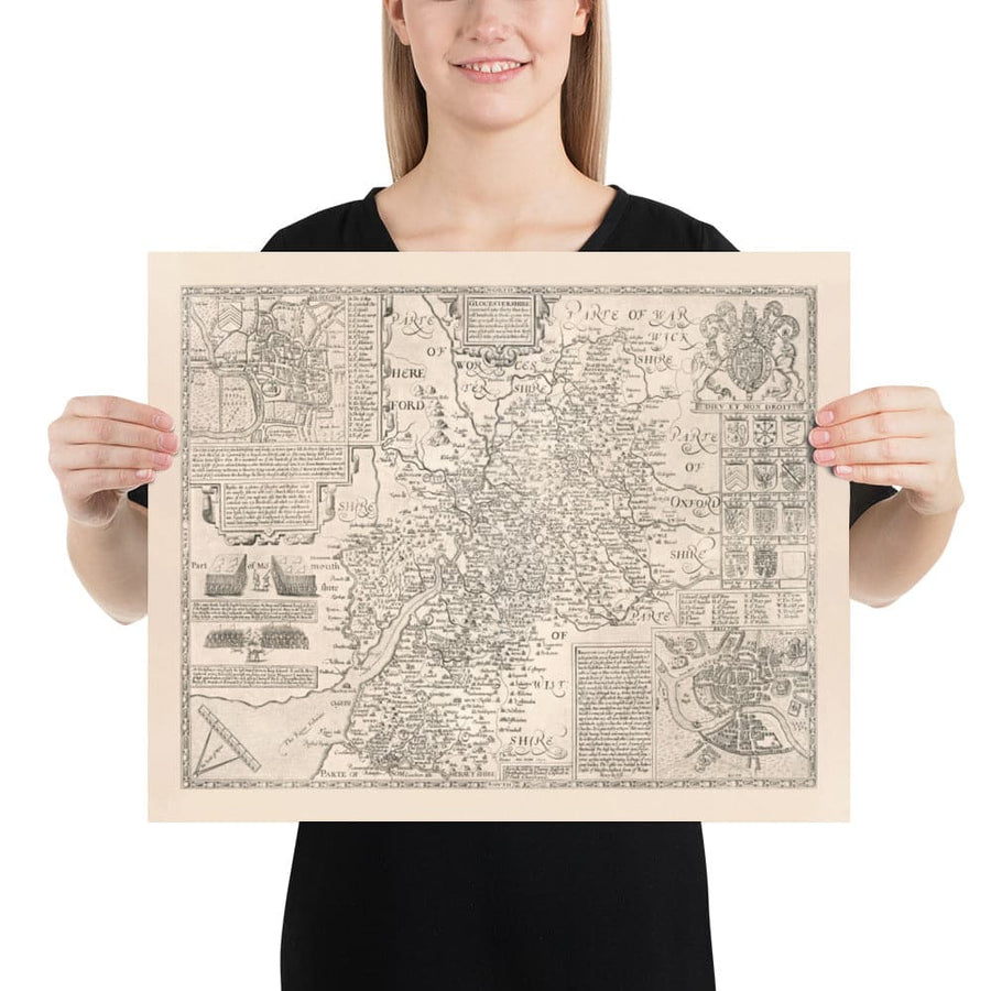 Alte Karte von Gloucestershire, 1611 von John Speed - Bristol, Cheltenham, Gloucester, Kingswood, Filton, South 