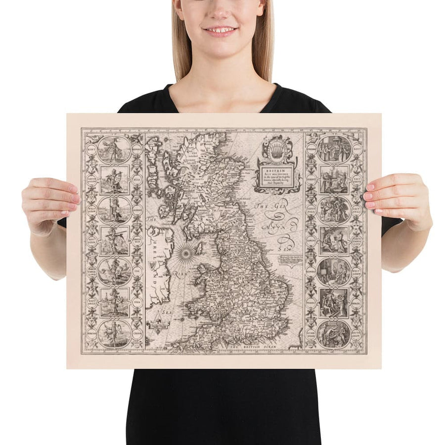 Alte Wikingerkarte von England, Wales und Schottland, 1611 von John Speed - Angelsächsische Heptarchie-Karte von Großbritannien 
