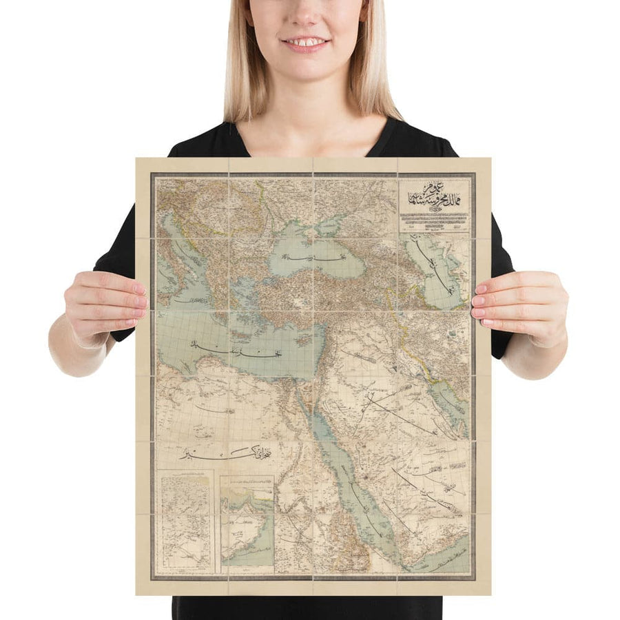 Alte Karte des Nahen Ostens in arabischer Schrift, 1890 - Osmanisches Reich, Balkan, Arabische Halbinsel, Schwarzes Meer 
