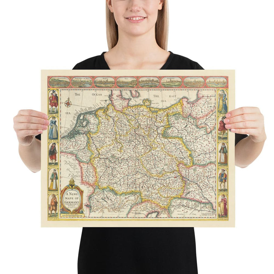 Vecchia mappa della Germania di John Speed, 1627 - Sacro Romano Impero, Impero tedesco - Austria, Repubblica Ceca, Polonia, Svizzera 