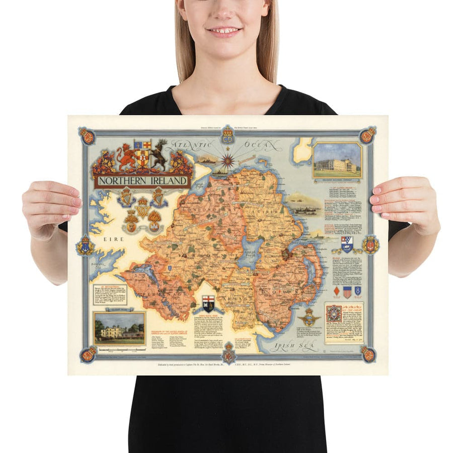 Alte Karte von Nordirland, Ulster von Ernest Clegg, 1947 - Eire, Antrim, Belfast, Londonderry, Lough Neagh, Down 