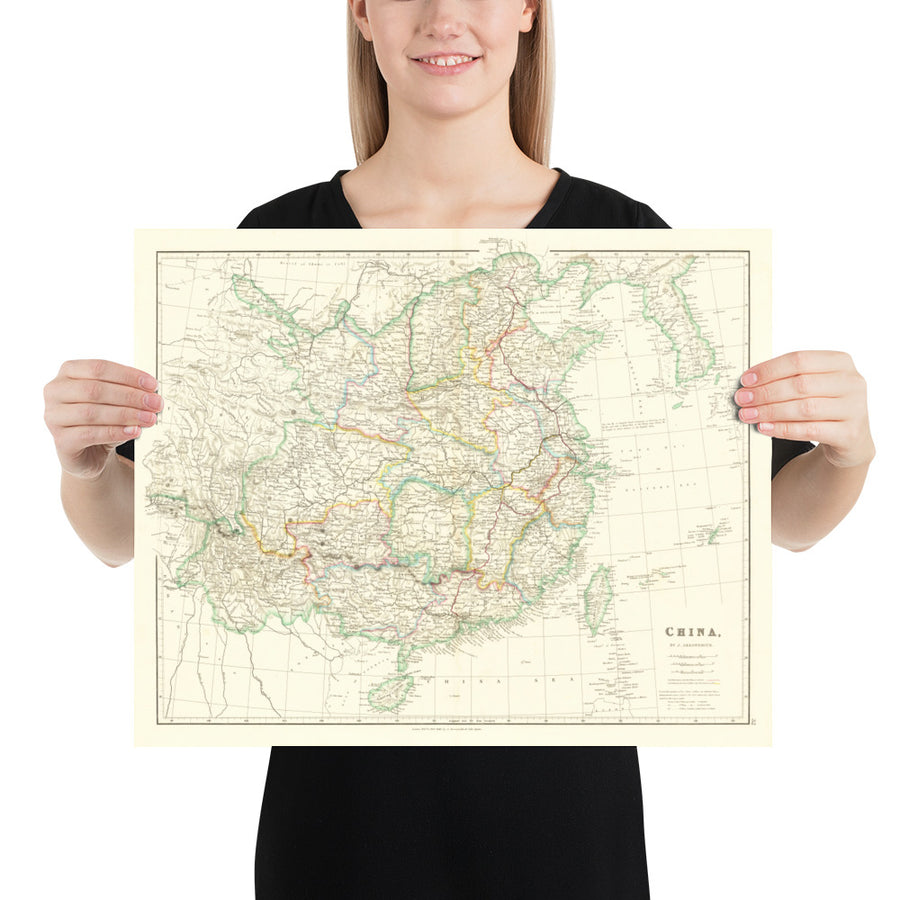 Ancienne carte de la Chine, 1840 par Arrowsmith - Corée, Canton, Pékin, ambassade sino-britannique Maccartney, empereur Qianlong