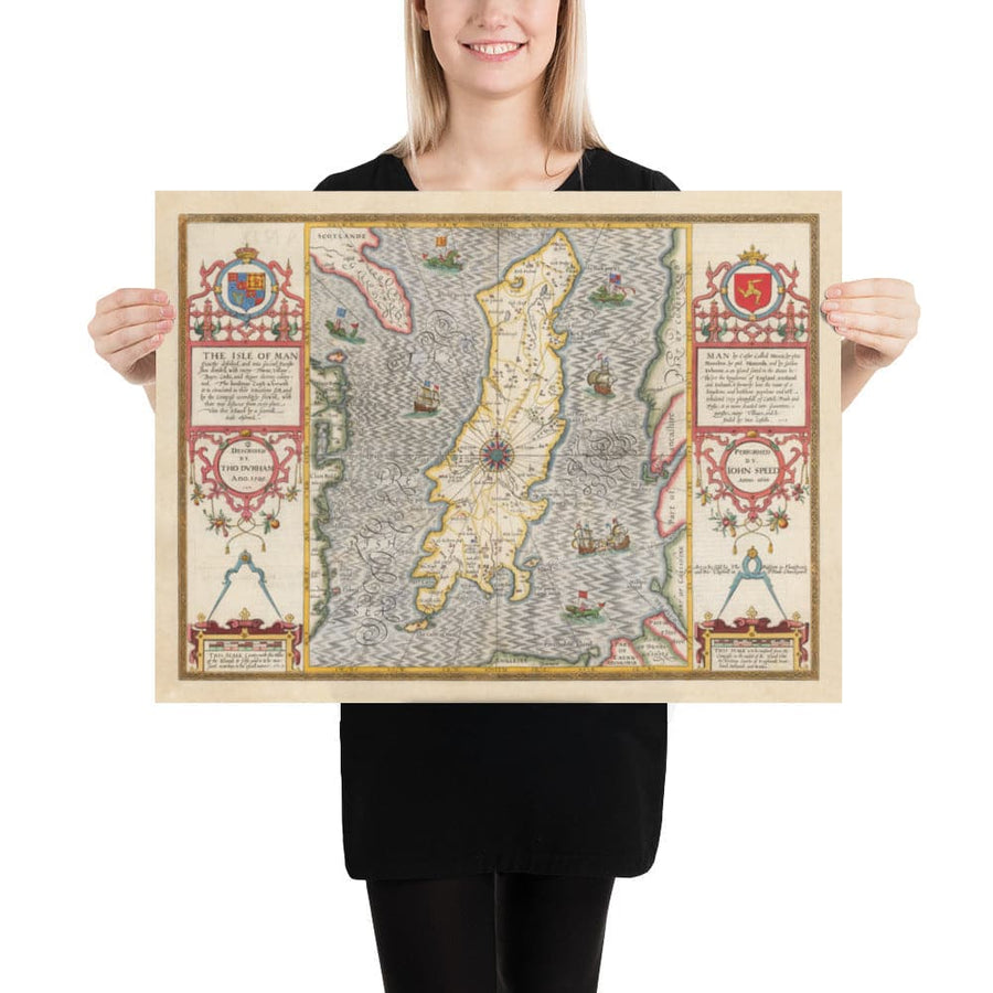 Old Map of Isle of Man, 1611 by John Speed - Douglas, Castletown, Peel, Ramsey