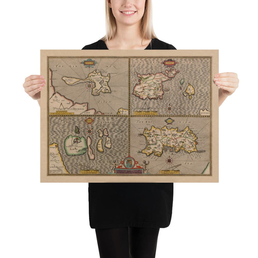 Ancienne carte de Channel Isles, 1611 par John Vitesse - Jersey, Guernesey, Îles Farne, Île Sainte