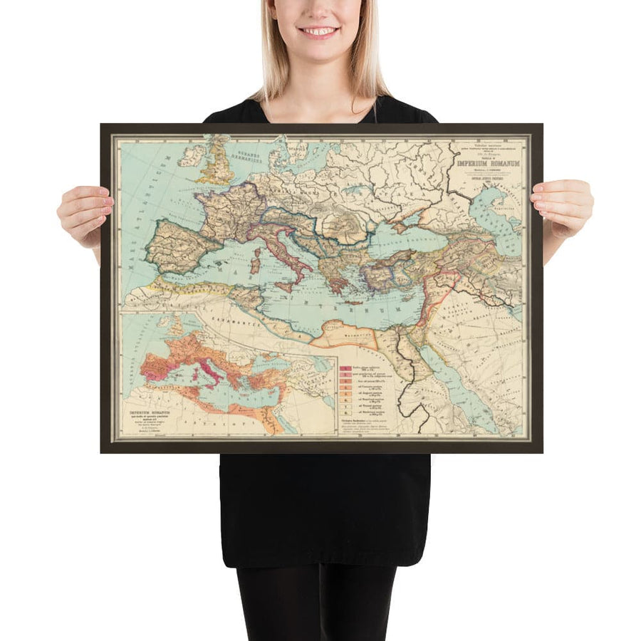 Alte Karte des Römischen Reiches von 266 v. Chr. bis 305 n. Chr. von Perthes & Kampen, 1889 - Seltene Karte des Byzantinischen, West- und Ost-Römischen Reiches & Straßen 
