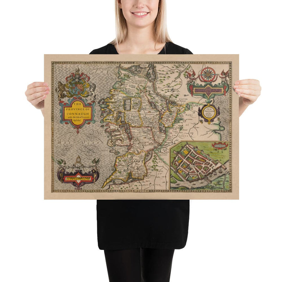Ancienne carte de Connacht, Irlande 1611 de John Speed ​​- Galway, Sligo, Mayo, Leitrim, Clare