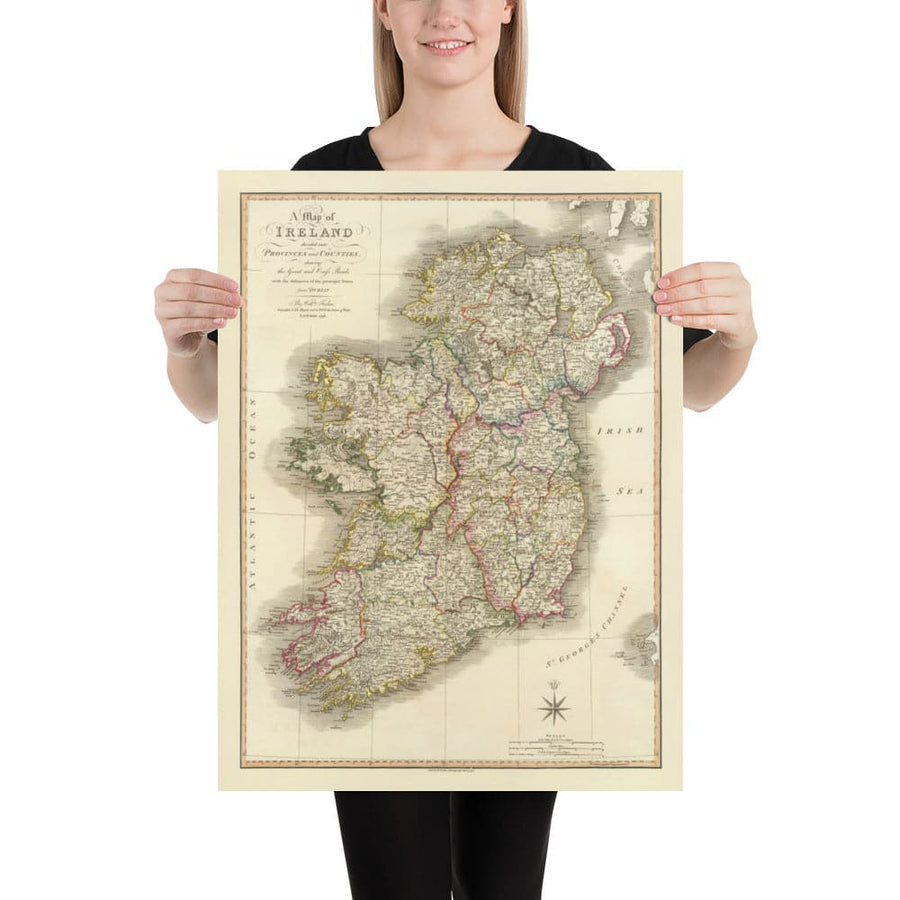 Alte Karte von Irland im Jahr 1798 von W. Faden - Seltene Farb-Atlas-Karte - Dublin, Belfast, Cork 
