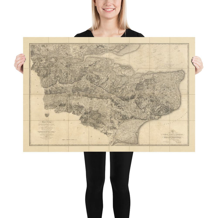 Mapa antiguo raro de Kent, 1809 por Faden & Ordnance Survey - Canterbury, Maidstone, Bromley, Túnbridge, Margate, Lewisham