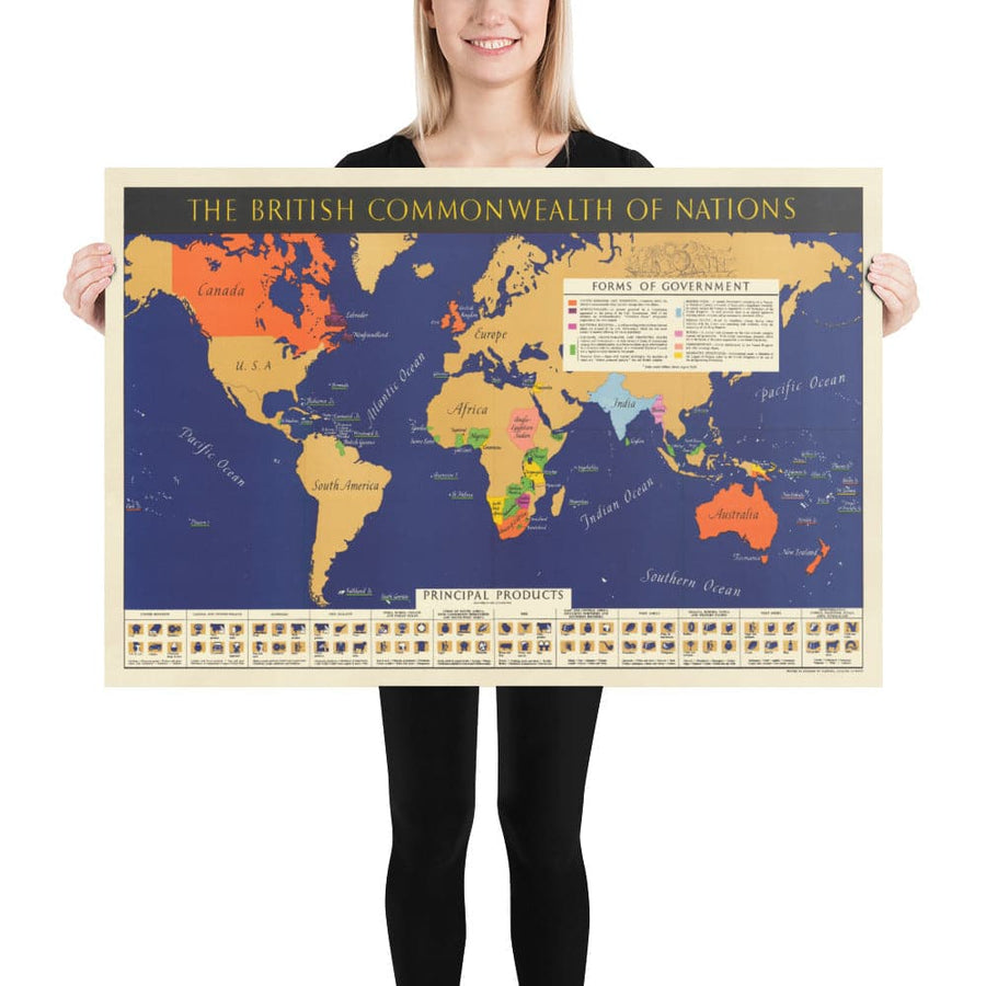 Vieux-Britanniques Commonwealth of Nations World Carte, 1942 - Empire britannique, Royaume-Uni, Canada, Australie, Dominions, Inde, Afrique