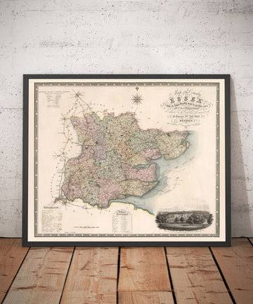 Alte Karte von Essex, 1831 von Greenwood & Co. - Southend, Colchester, Chelmsford, Romford, Dagenham, Brentwood, Basildon 