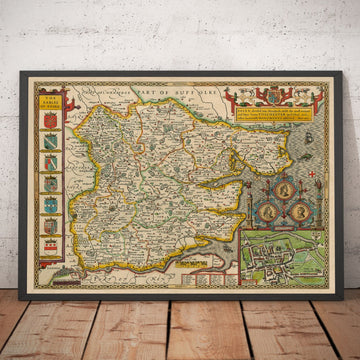 Viejo mapa de Essex por John Speed ​​1611 - Southend, Colchester, Chelmsford, Basildon, Romford