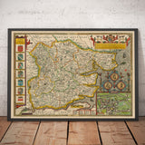 Ancienne carte d'Essex de John Vitesse 1611 - Southend, Colchester, Chelmsford, Basildon, Romford