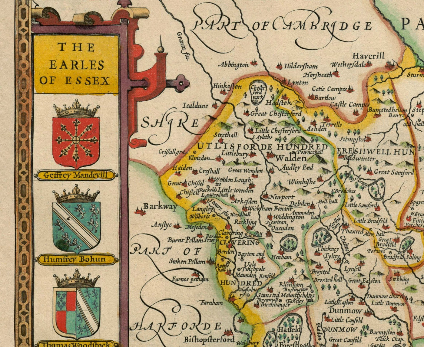 Alte Karte von Essex von John Speed ​​1611 - Southend, Colchester, Chelmsford, Basldon, Romford