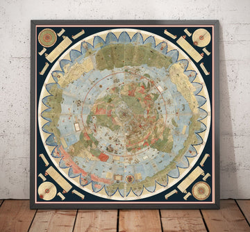 Mappa antica della Terra piatta, 1587 di Monte Urbano - Grande mappa del mondo da appendere 